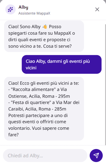 La chat con Alby, l'assistente di MappaX